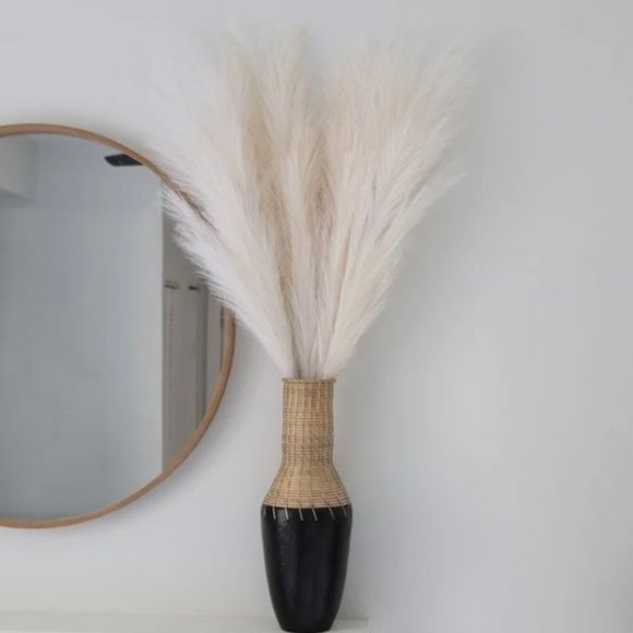 White Faux Pampas Grass Tall Boho Decor bundle of 3 43” tall - Picture 2 of 6